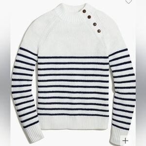 NWOT J. Crew Factory Navy Striped Button Mockneck Sweater